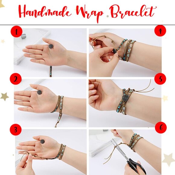 Women Boho Leather Bead Wrap Bracelet with Amazonite Natural Stone - Picture 5 of 6